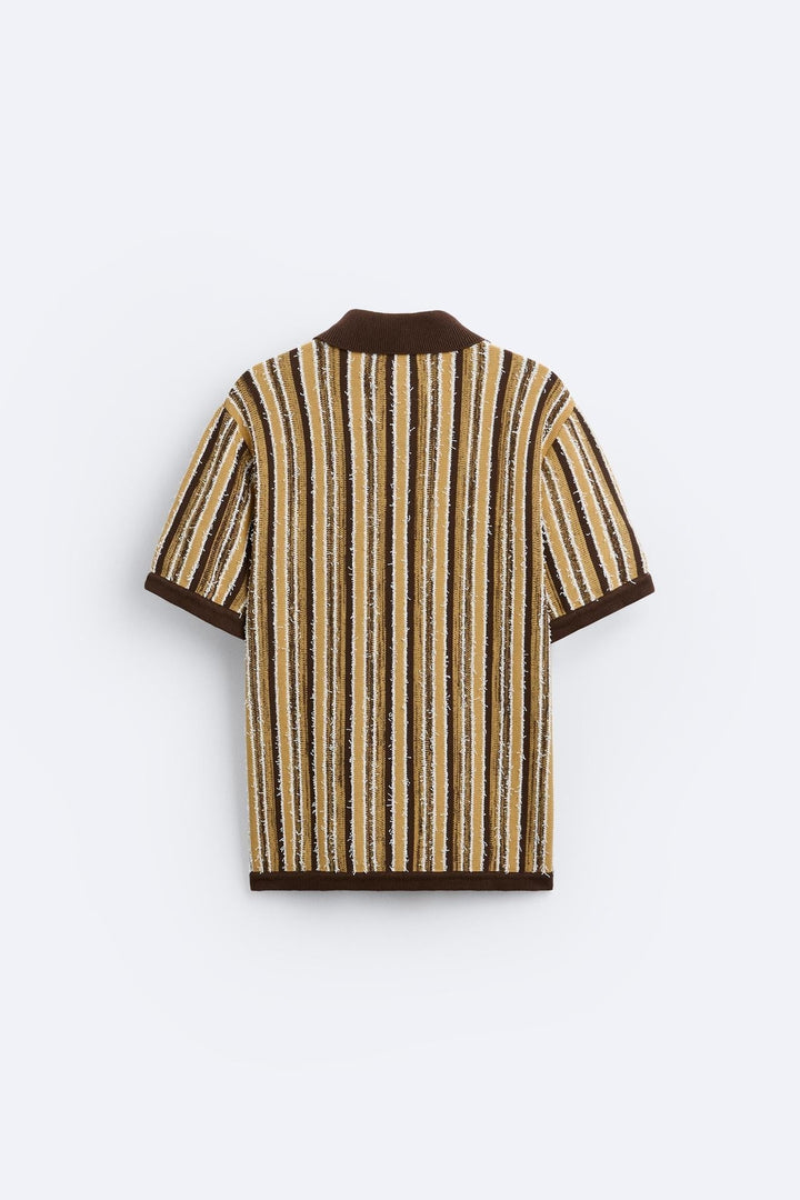 Retro Gebreide Poloshirt met Strepenpatroon