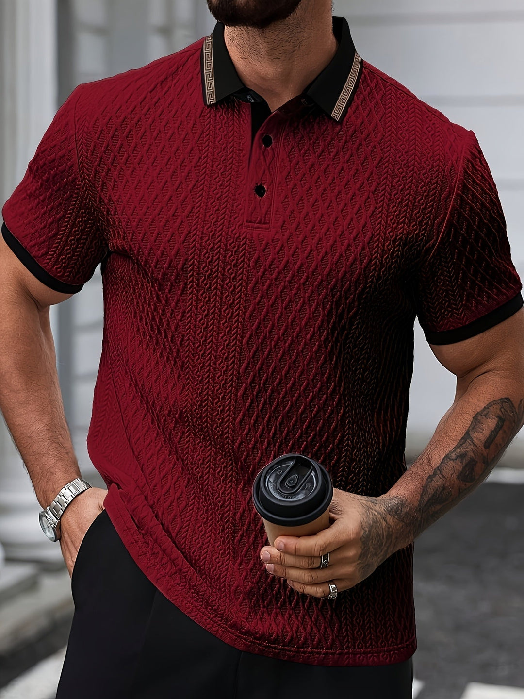 Heren Polo Structuur Korte Mouw Premium Fit