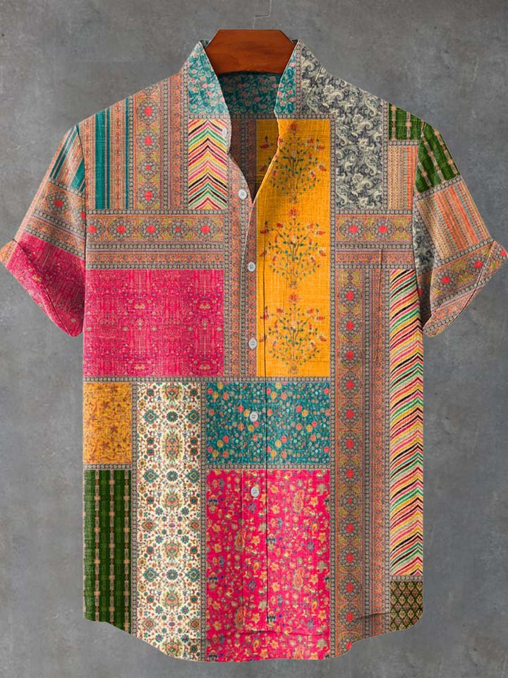 Patchwork Print Casual Shirt — 100% Katoen