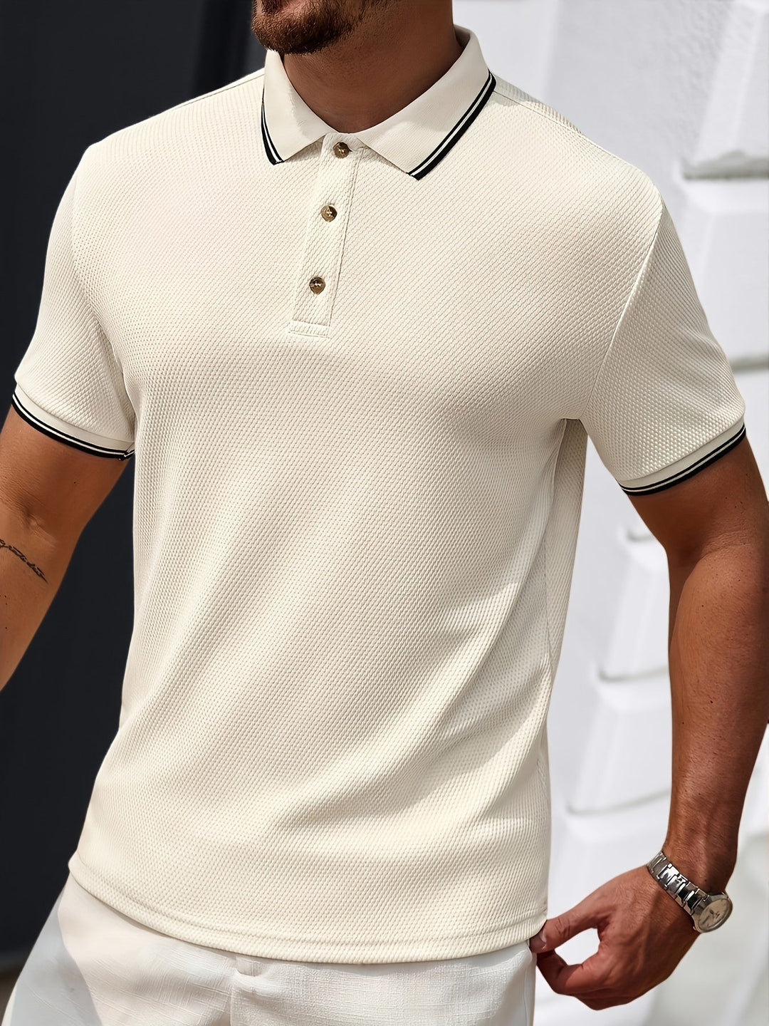 Premium Polo met Structuur en Contrast Details