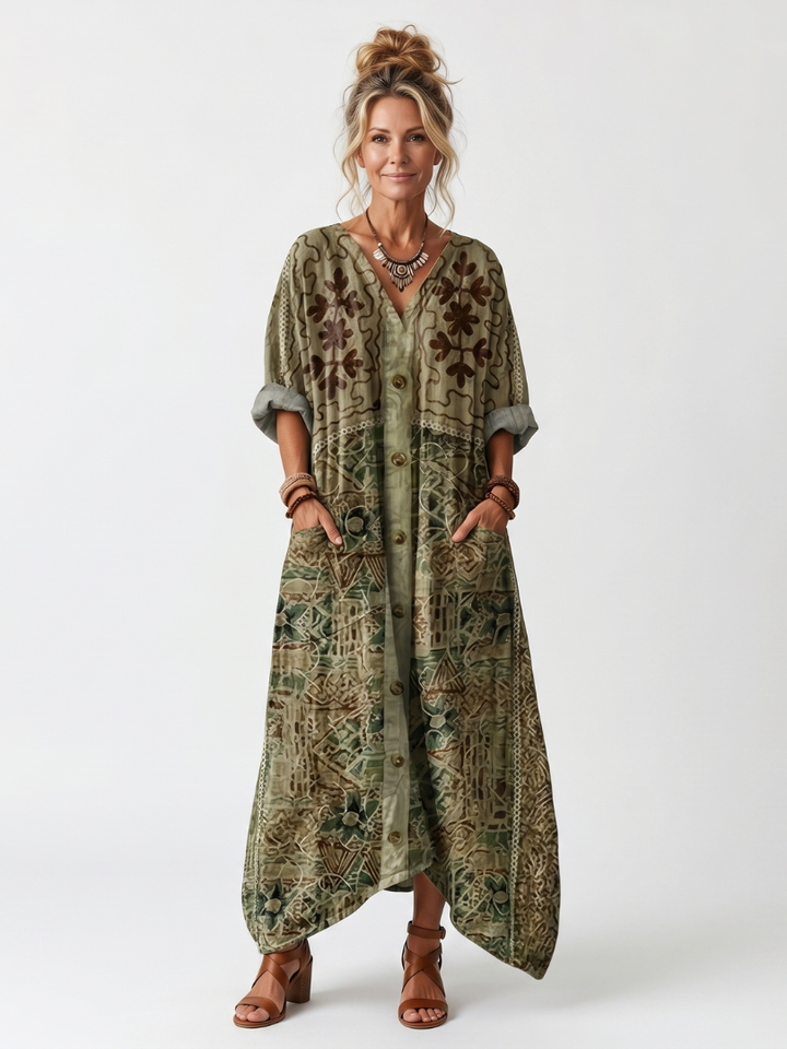 Aleta | Midi Jurk Oversized met Knopen en Zakken