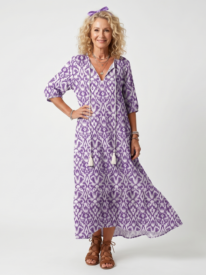 Penelope | Geprinte Tassel Tie Midi Jurk