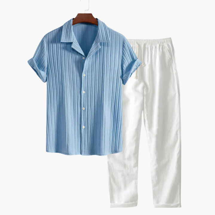 Zomerse Linnen Set met Gestreept Overhemd en Broek