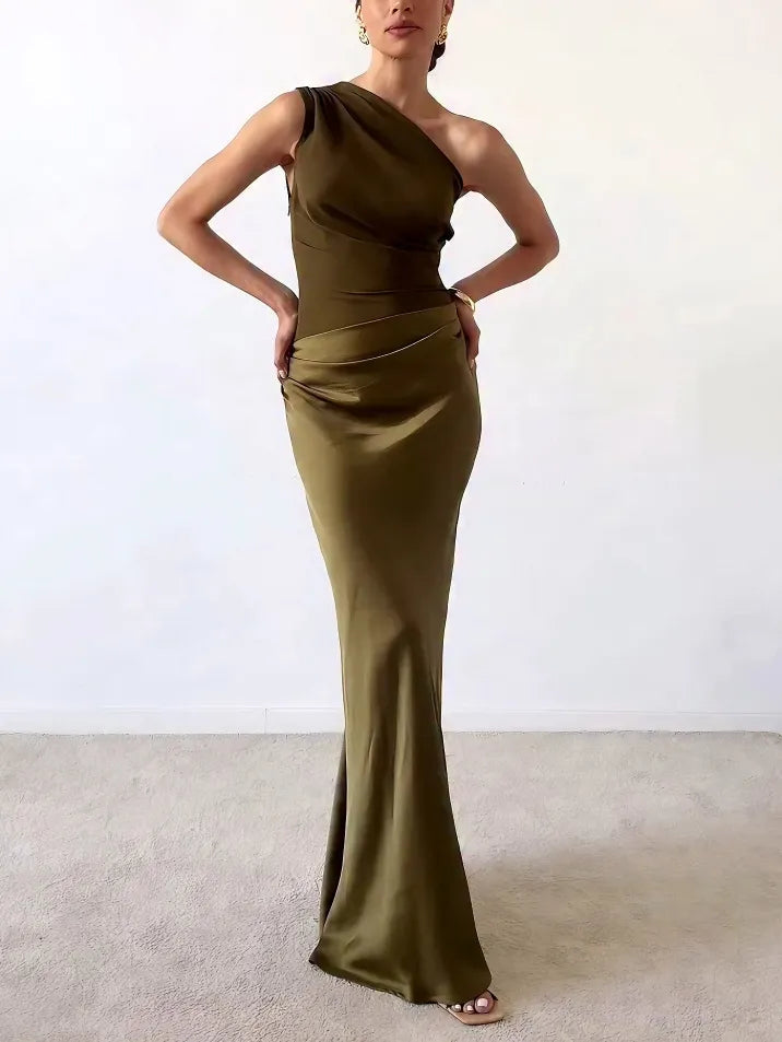 Anita | Elegante One Shoulder Plissé Maxi Jurk