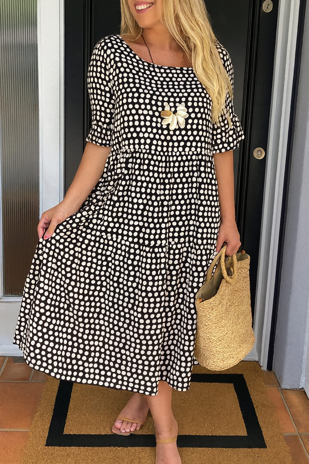 ELEGANTE MIDI-JURK MET KORTE MOUWEN VOOR VROUWEN