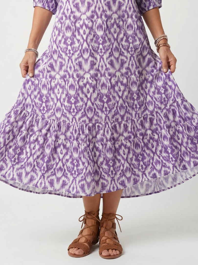 Penelope | Geprinte Tassel Tie Midi Jurk