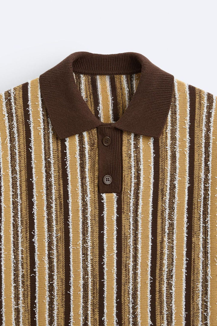 Retro Gebreide Poloshirt met Strepenpatroon