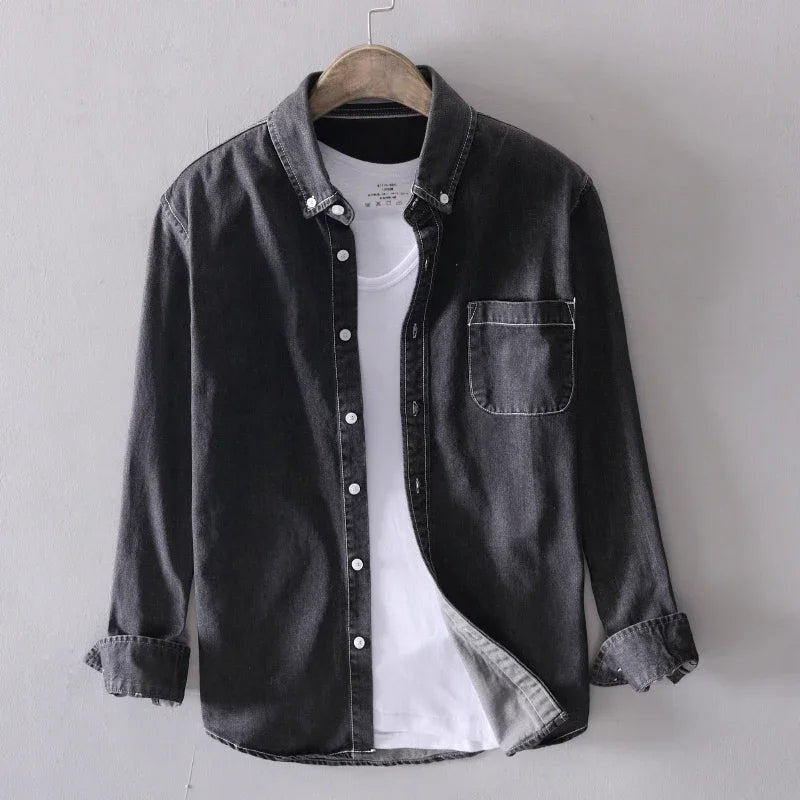 Heren Denim Overhemd Casual Lange Mouw