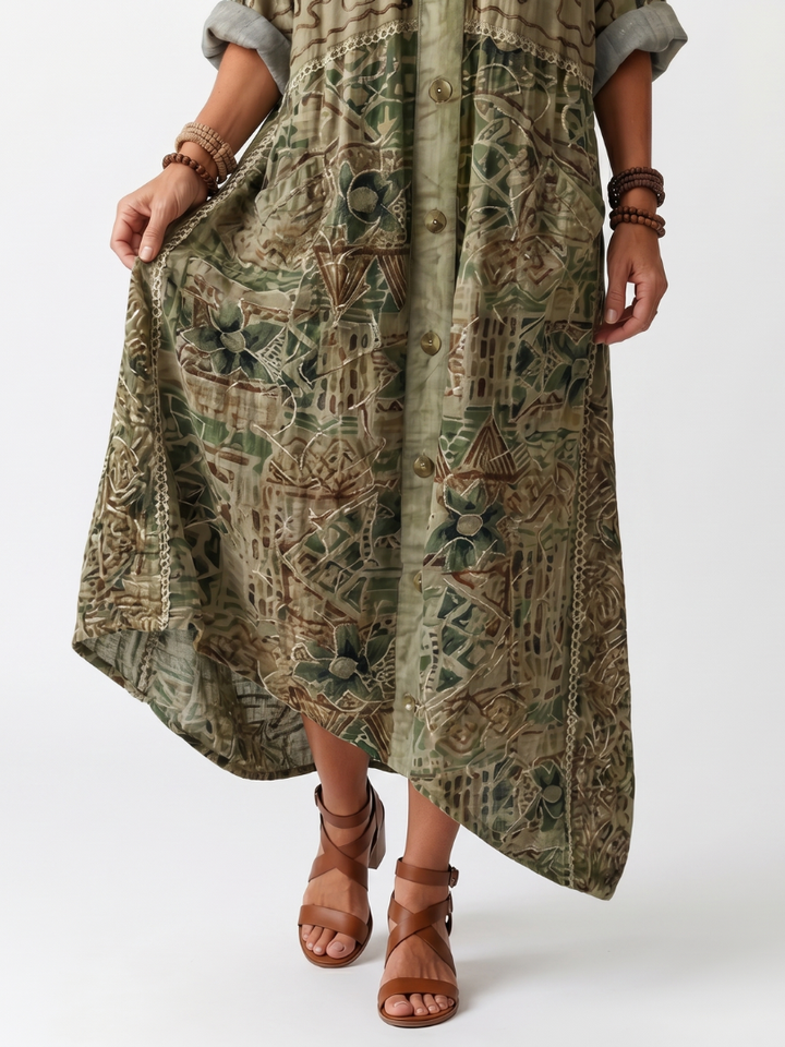 Aleta | Midi Jurk Oversized met Knopen en Zakken