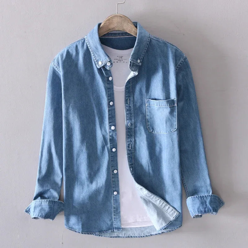 Heren Denim Overhemd Lichtgewicht Casual Lange Mouw