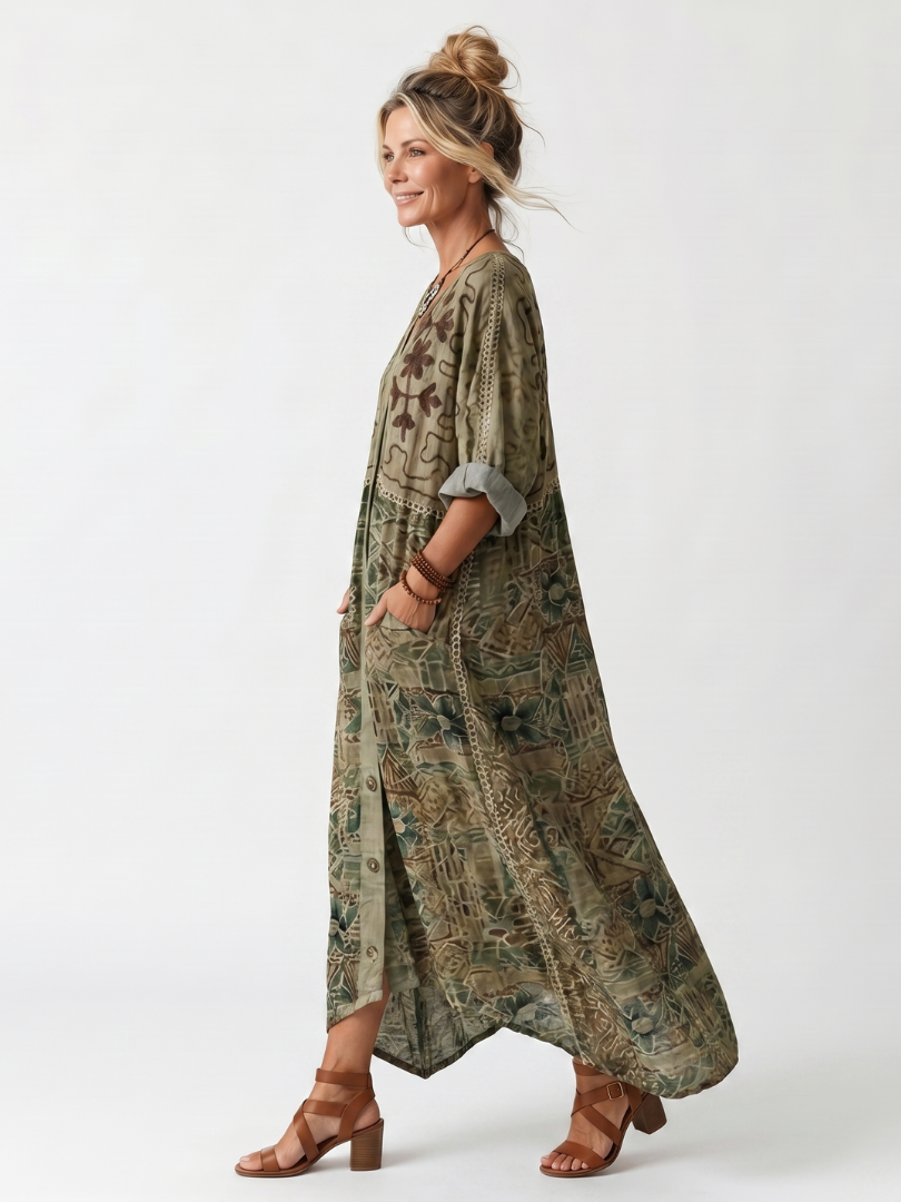 Aleta | Midi Jurk Oversized met Knopen en Zakken
