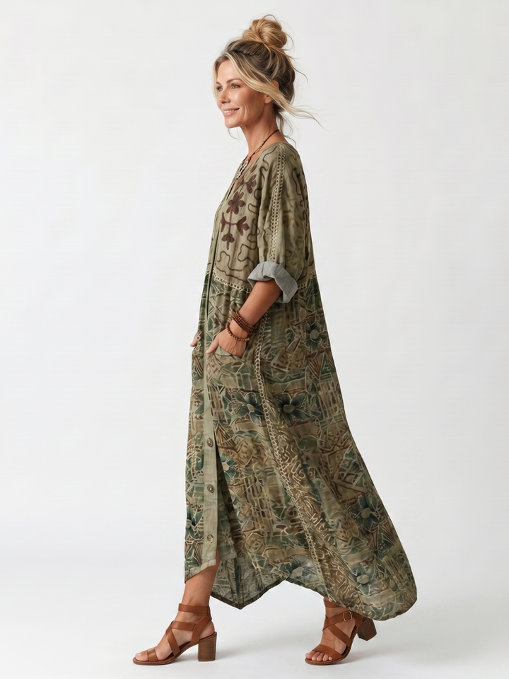 Aleta | Midi Jurk Oversized met Knopen en Zakken