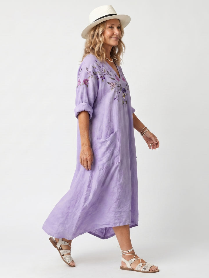 Tavi | Bloemen Oversized Pocket Midi Jurk