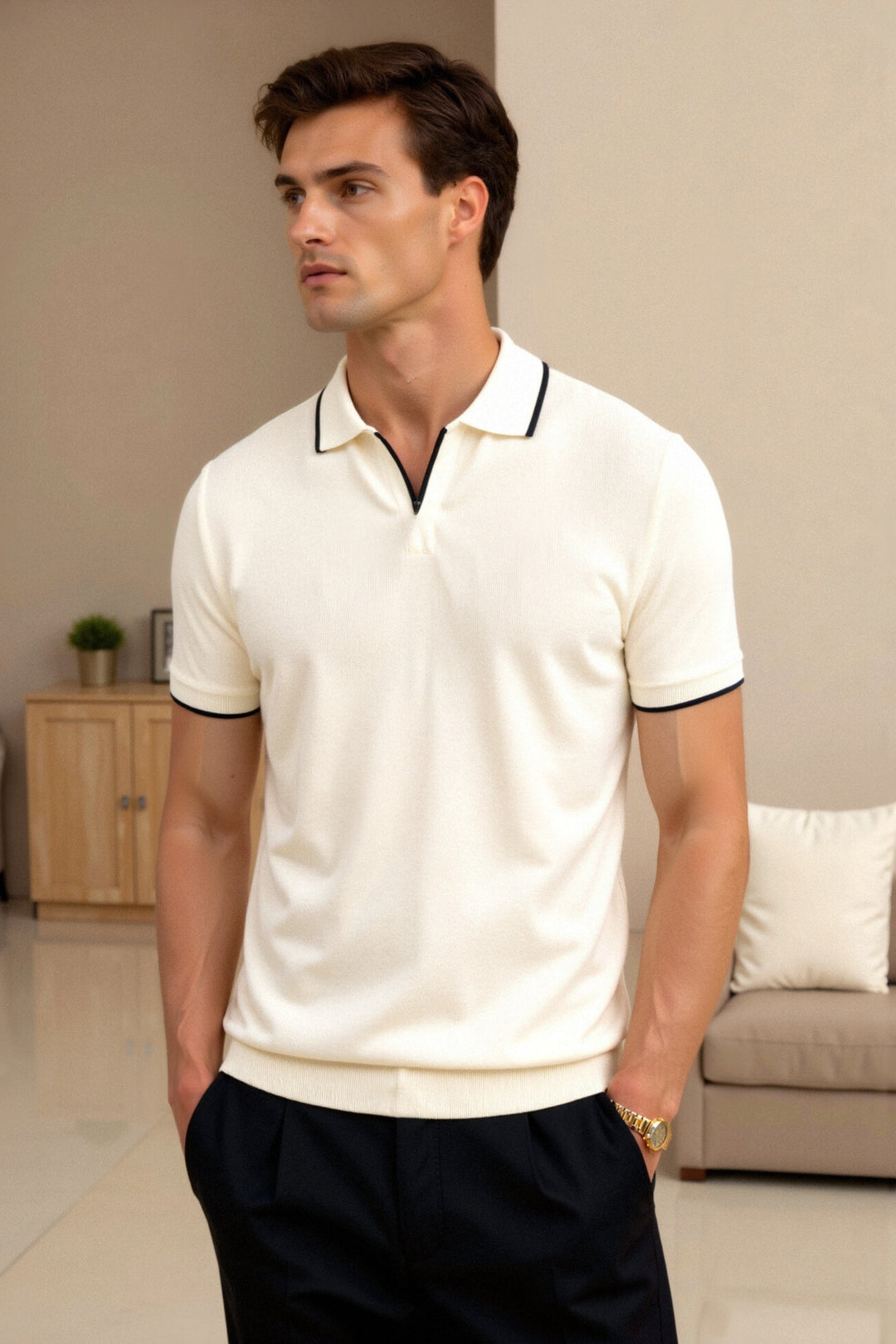 Heren Poloshirt met Contrastdetails – Elegant & Modern