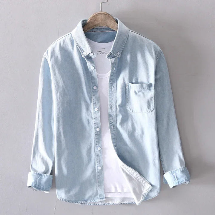 Heren Denim Overhemd Casual Lange Mouw