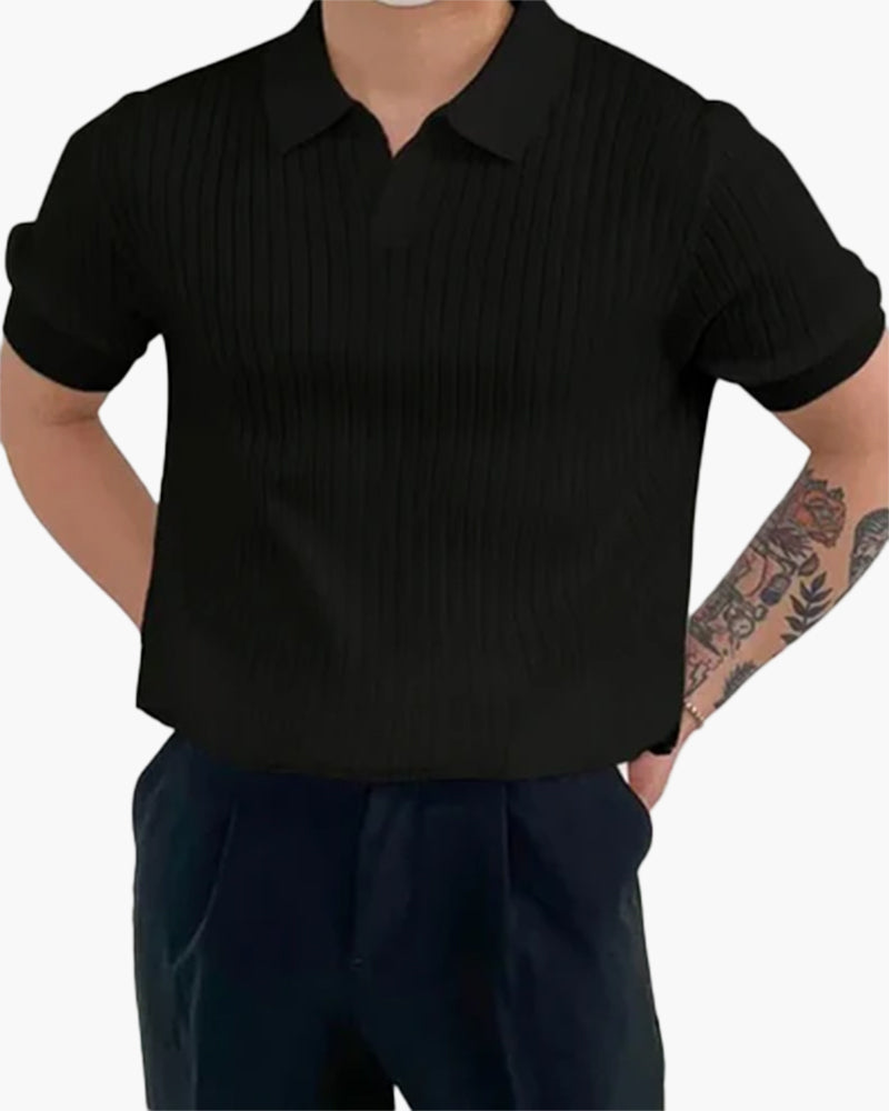 Joshua | V-hals Ribgebreide Poloshirt voor Mannen