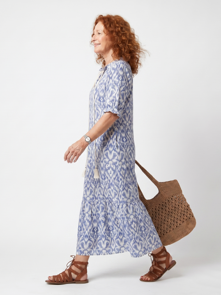 Ottoline | Tassel Tie Neck Gedrukt Midi-jurk