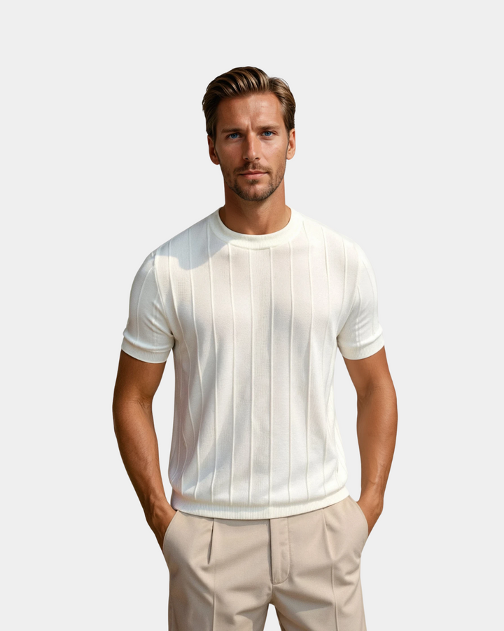 Geribbeld T-shirt met Ronde Hals en Slim Fit