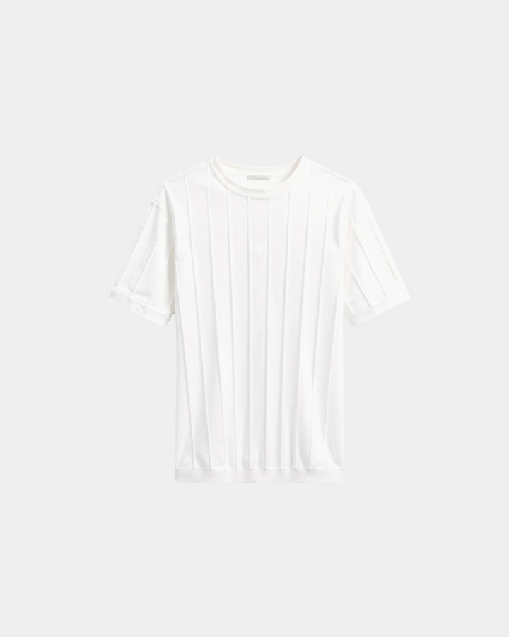 Geribbeld T-shirt met Ronde Hals en Slim Fit