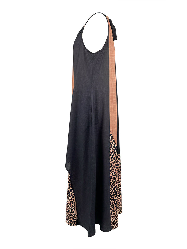 LUCIA | Maxi Halterjurk met Luipaardprint en Asymmetrische Inzetten