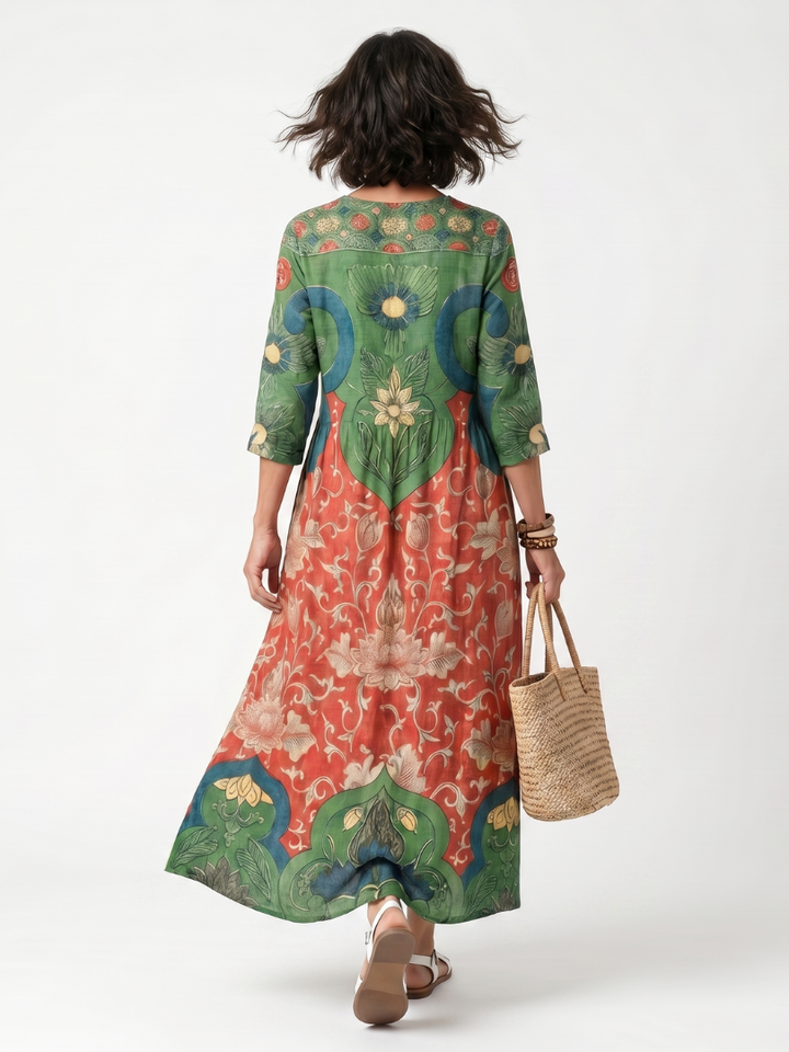 Sloane | Gemengd Print V-Hals Pocket Midi Jurk
