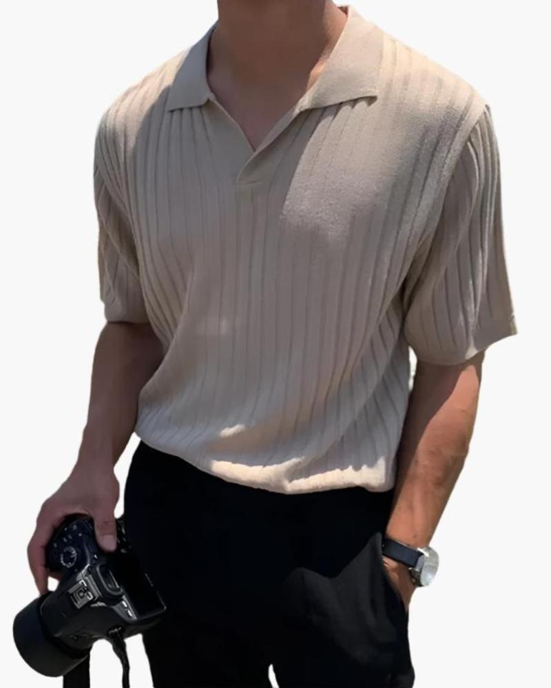 Joshua | V-hals Ribgebreide Poloshirt voor Mannen