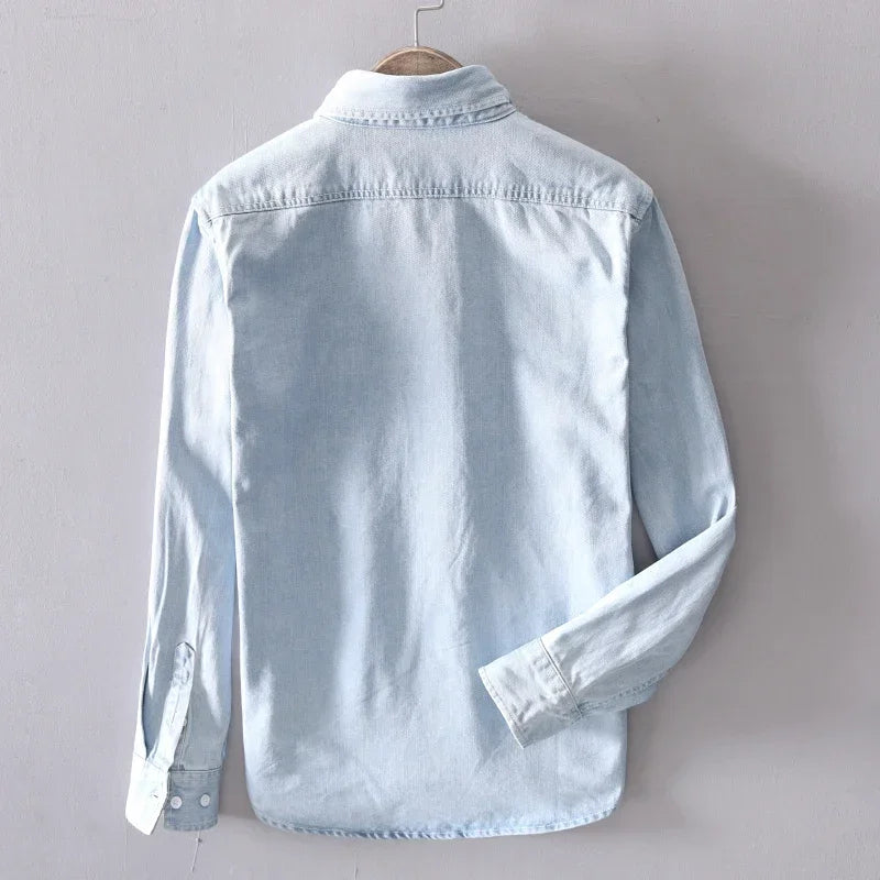 Heren Denim Overhemd Lichtgewicht Casual Lange Mouw