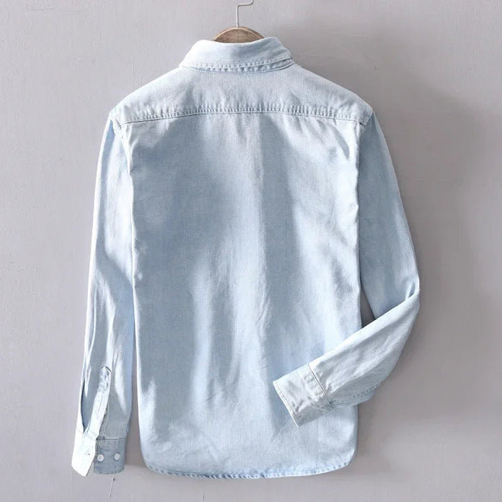 Heren Denim Overhemd Lichtgewicht Casual Lange Mouw