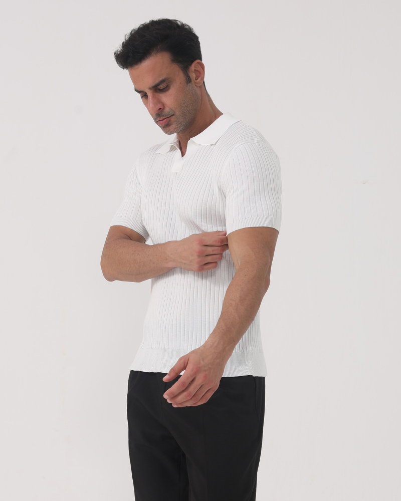 Joshua | V-hals Ribgebreide Poloshirt voor Mannen