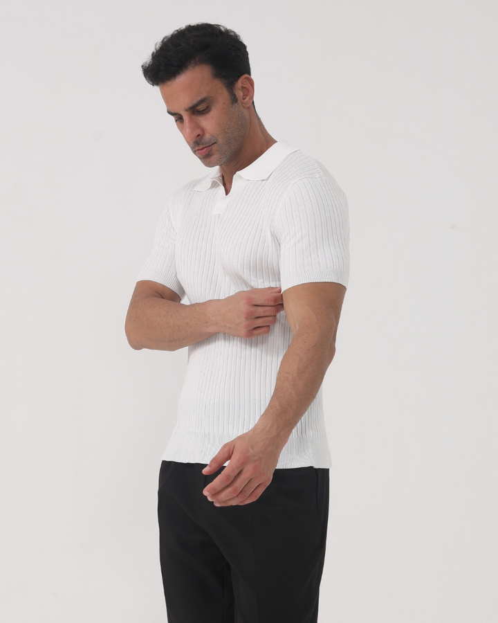 Joshua | V-hals Ribgebreide Poloshirt voor Mannen