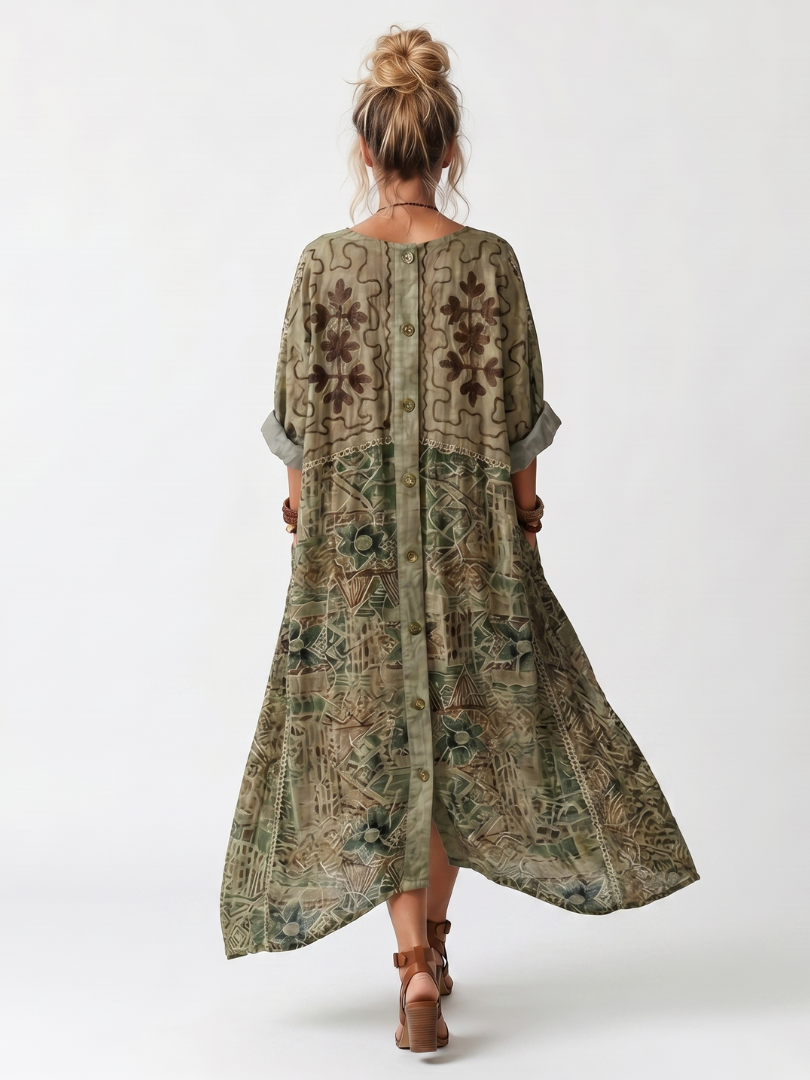 Aleta | Midi Jurk Oversized met Knopen en Zakken