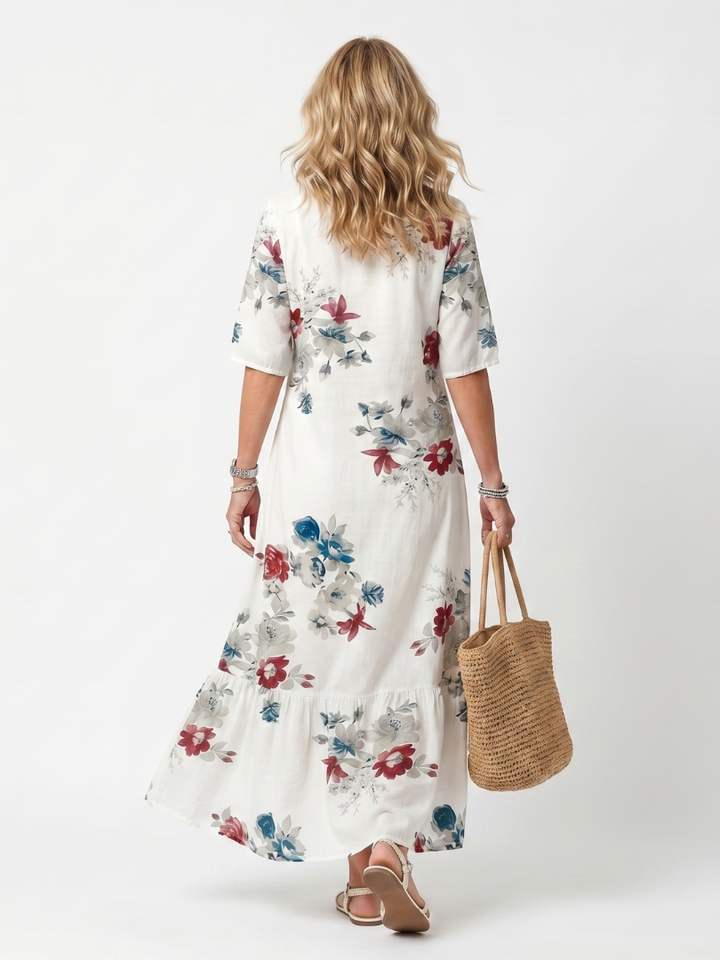 Maeva | Verspreide Bloemen Tassel Taille Midi Jurk