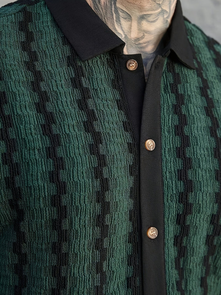 Heren Gestreept Overhemd Korte Mouw Retro Stijl
