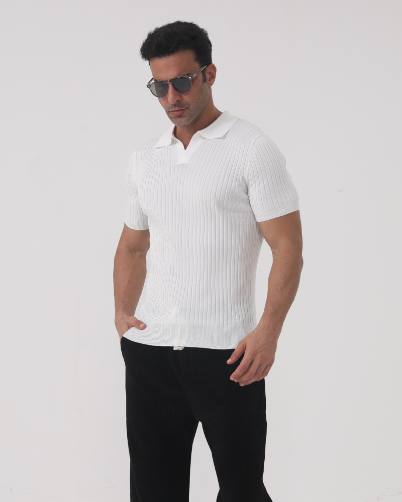 Joshua | V-hals Ribgebreide Poloshirt voor Mannen