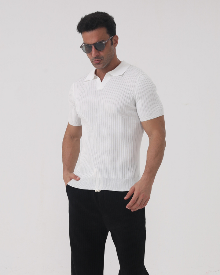 Joshua | V-hals Ribgebreide Poloshirt voor Mannen