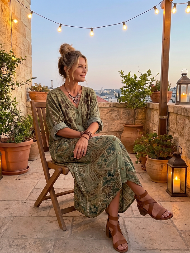 Aleta | Midi Jurk Oversized met Knopen en Zakken