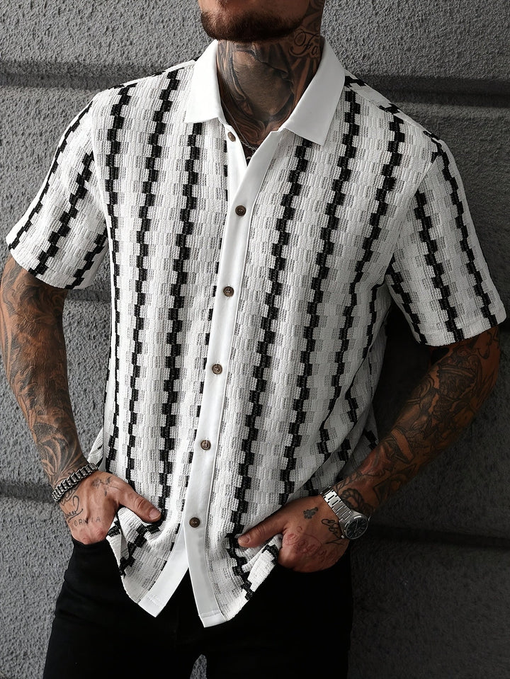 Heren Gestreept Overhemd Korte Mouw Retro Stijl