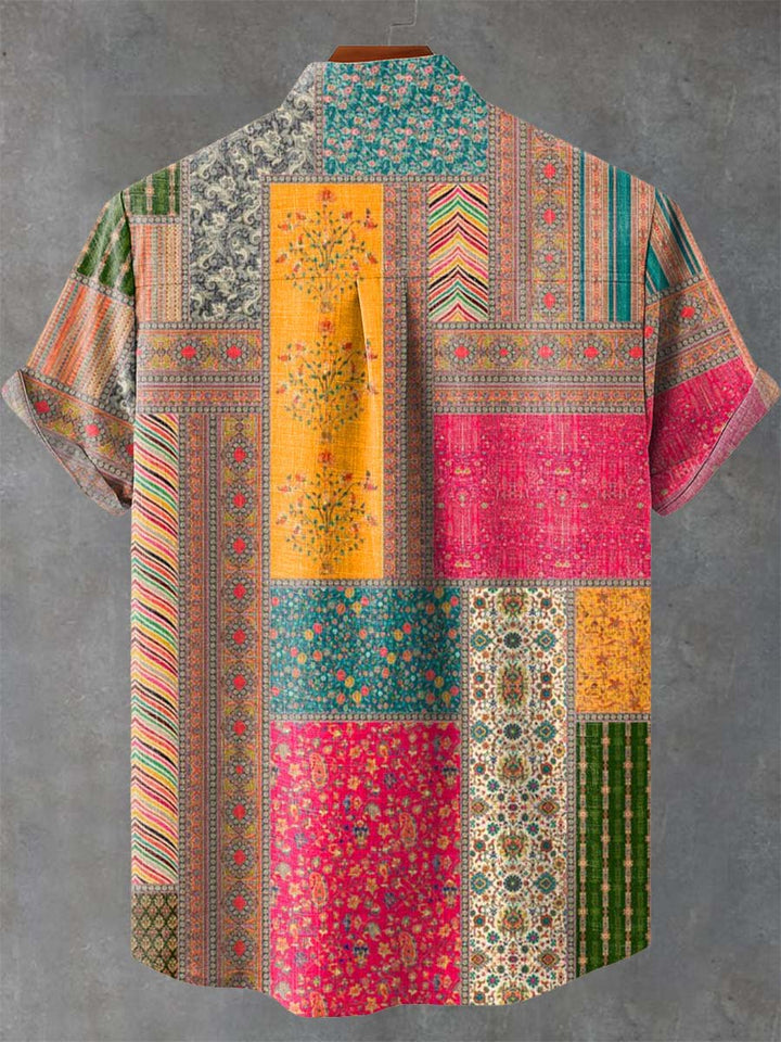 Patchwork Print Casual Shirt — 100% Katoen