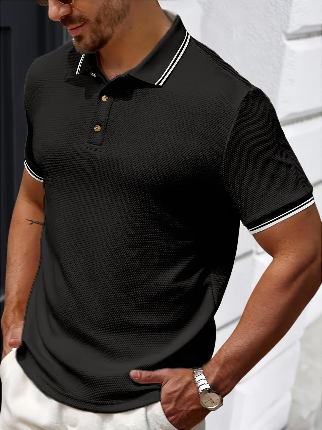 Premium Polo met Structuur en Contrast Details
