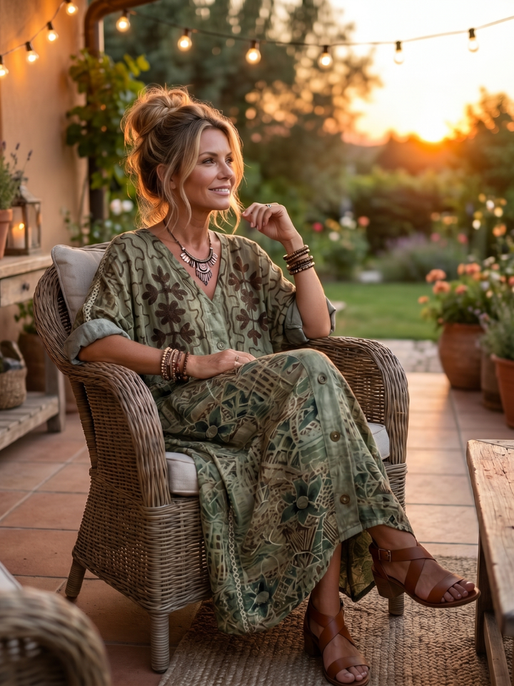 Aleta | Midi Jurk Oversized met Knopen en Zakken