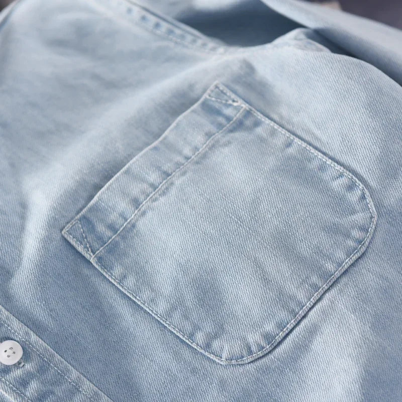 Heren Denim Overhemd Casual Lange Mouw