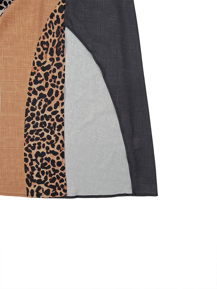 LUCIA | Maxi Halterjurk met Luipaardprint en Asymmetrische Inzetten