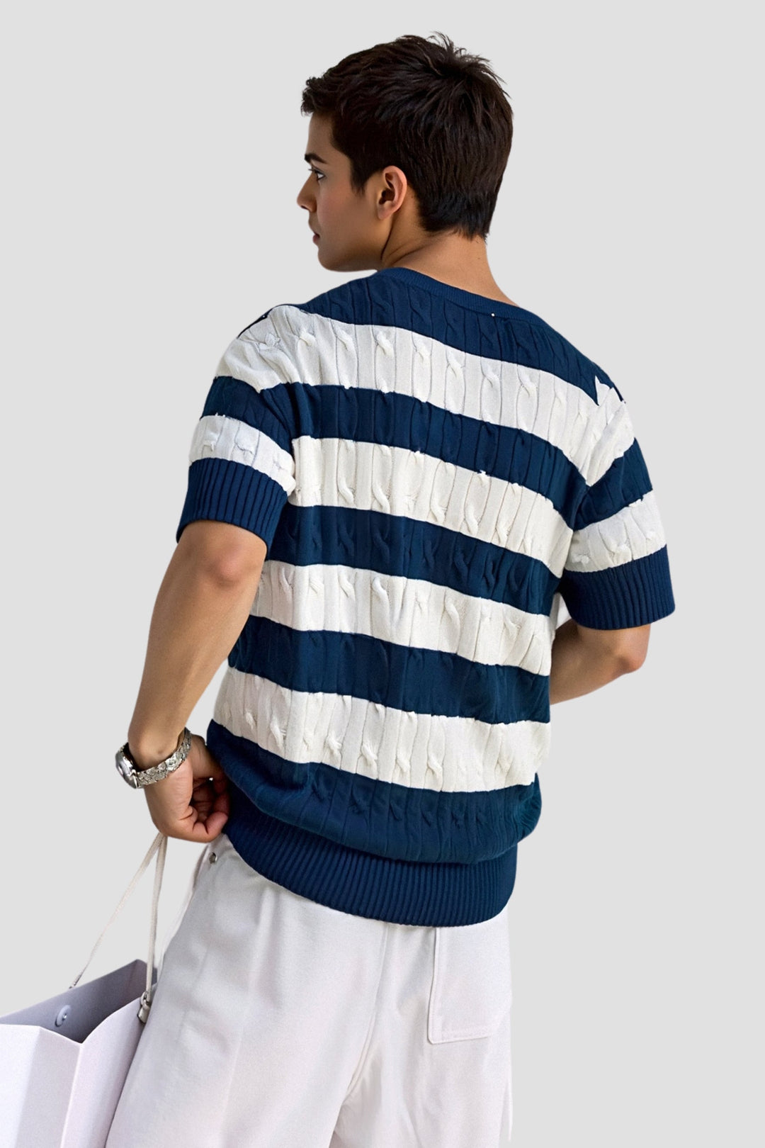 Gestreepte herenpullover met korte mouwen – Stijlvol &amp; Comfortabel