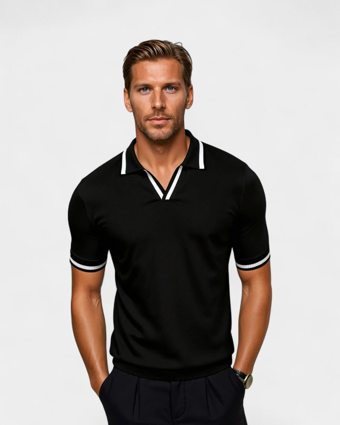 Heren Polo Contrast Kraag Korte Mouw Stijlvol
