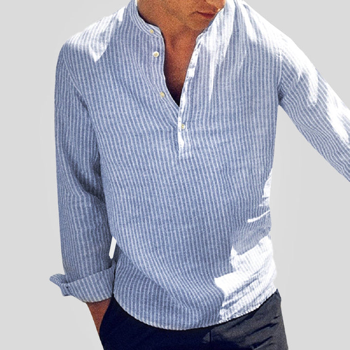 Heren Overhemd Halve Rits Gestreept Casual