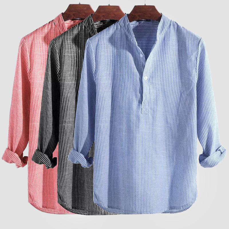 Heren Overhemd Halve Rits Gestreept Casual