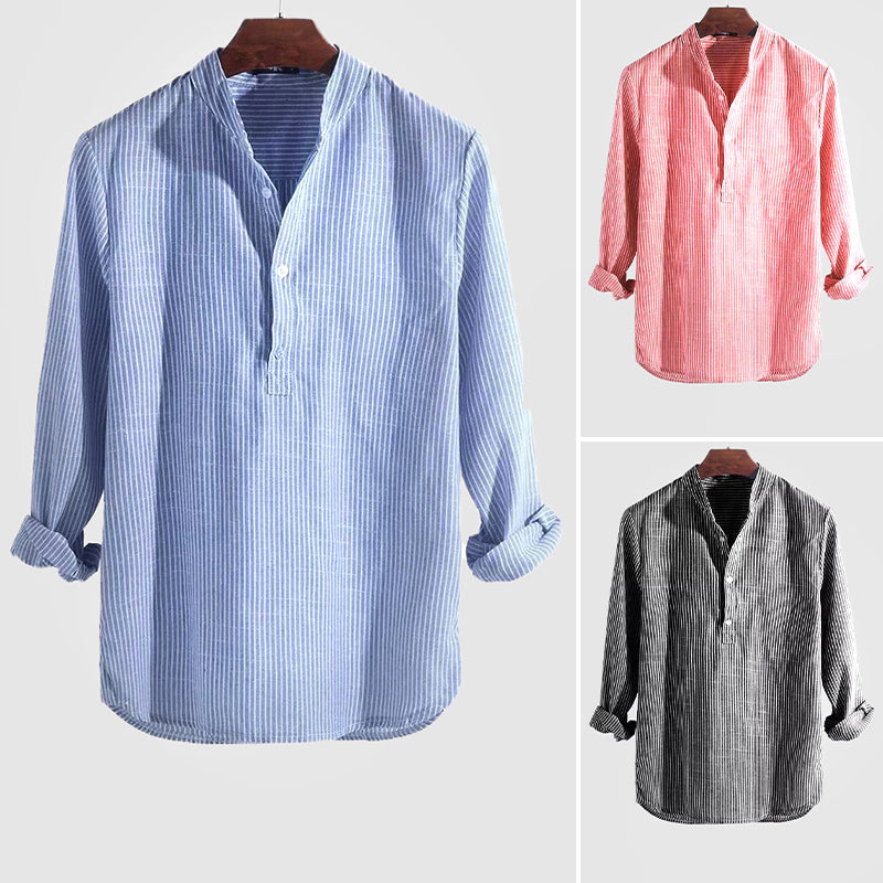 Heren Overhemd Halve Rits Gestreept Casual