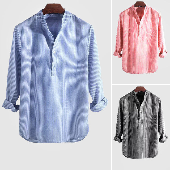 Heren Overhemd Halve Rits Gestreept Casual