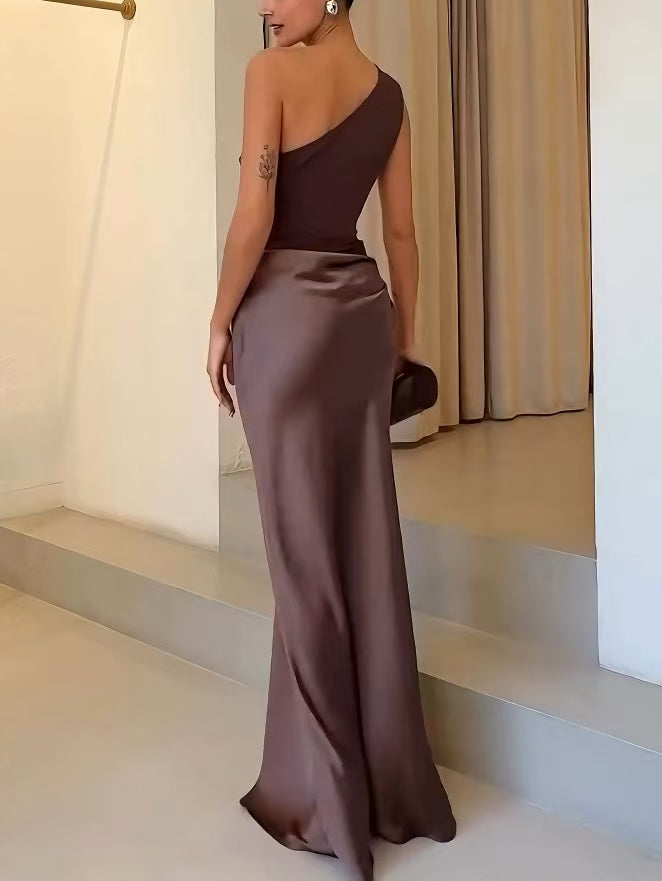 Anita | Elegante One Shoulder Plissé Maxi Jurk