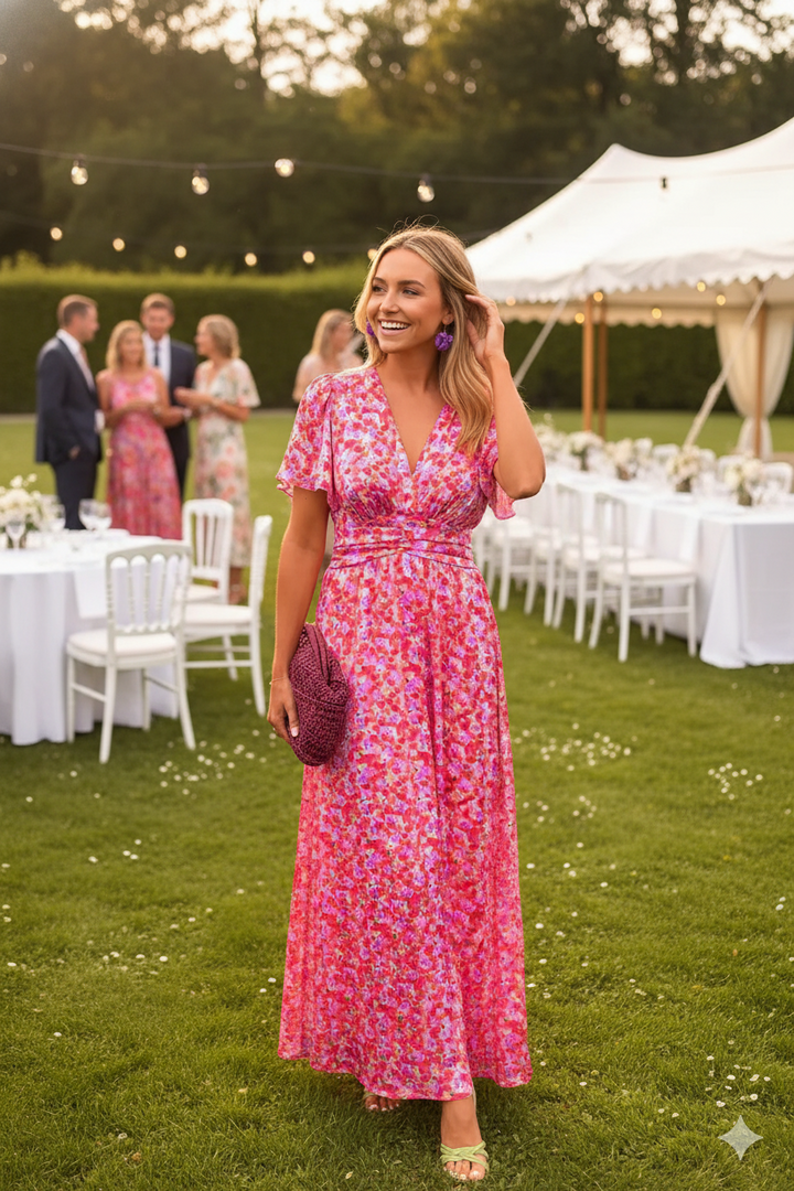 Maxi Bruiloftsgastjurk Pink & Rosa